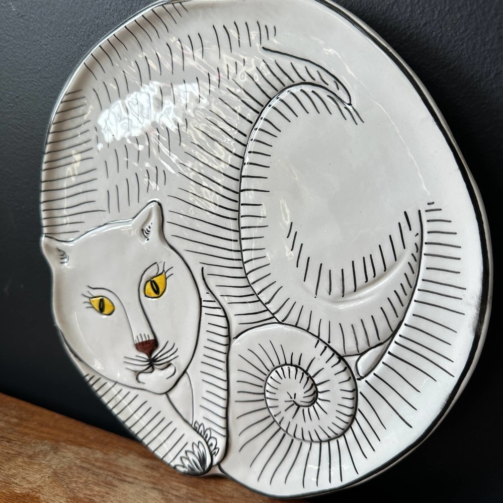 Vintage Cat Glazed Ceramic Dish Plate for Bonwit Teller Made in Italy - Picture 2 of 11